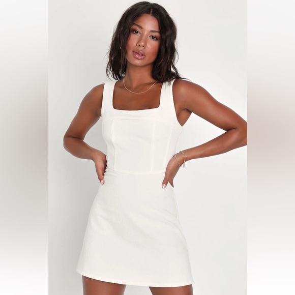 Lulus Dresses & Skirts - Lulus Ivory Denim Corset Seam Mini Dress size Small NWT